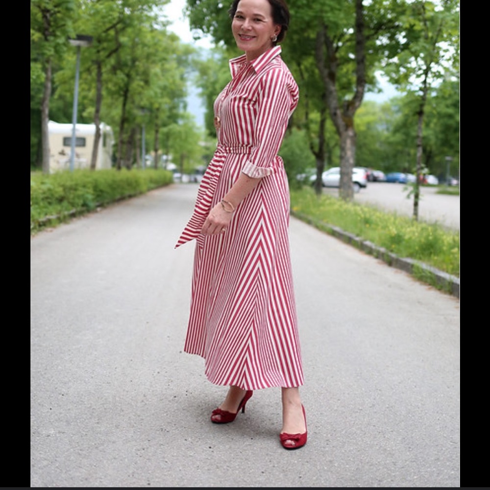 Zara Woman Red Stripe Cotton Midi Shirt Dress Medium